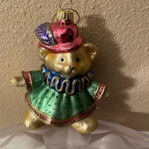 Fitz and Floyd Jester Bear Glass Ornament